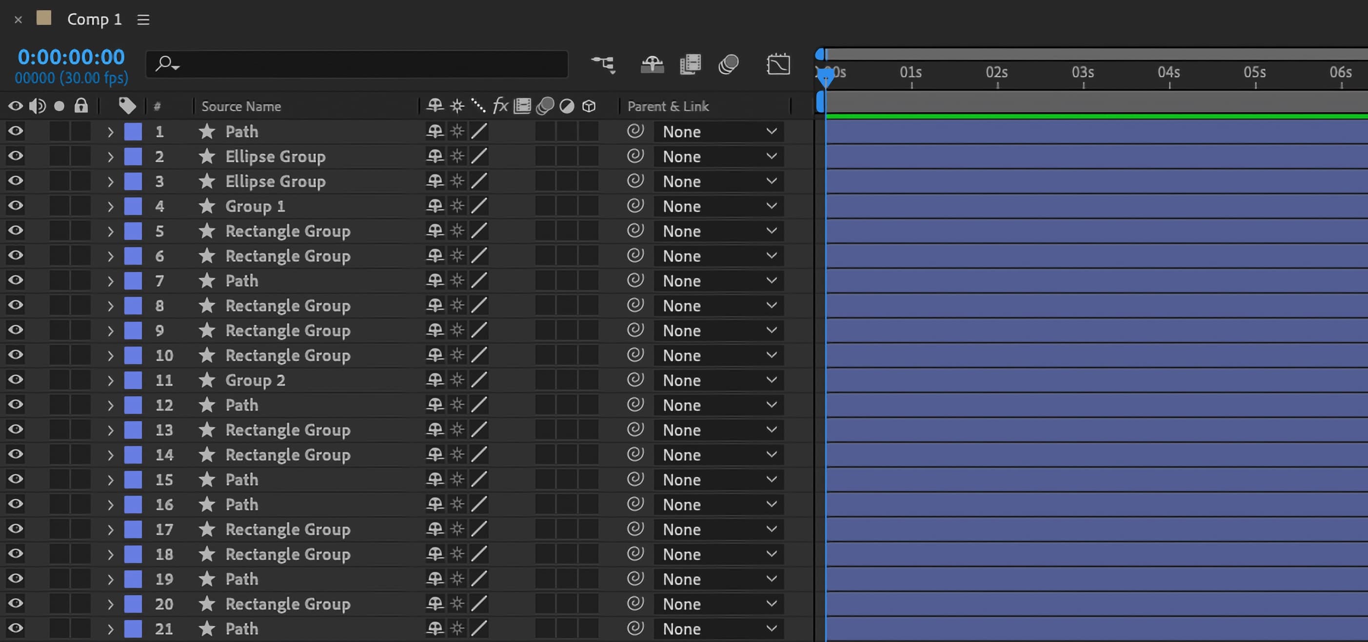 An After Effects screenshot showing multiple shape layers.